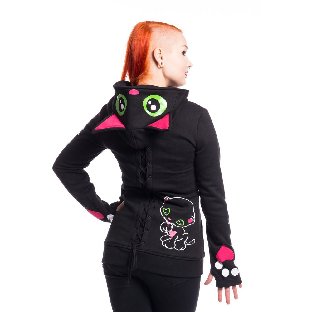 Cupcake Cult Cupcake Cult Zip hoodie BLACK CAT Black Unicorn Rainbow Hair Dames trui met capuchon